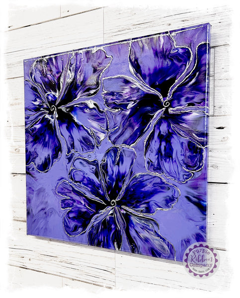 Fluid Art Canvases (30x30cm) "Purple Flowers"