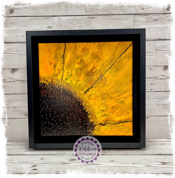 Framed Fluid Art - Abstract LARGE Sunflower