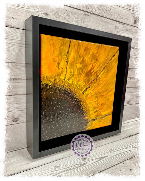 Framed Fluid Art - Abstract LARGE Sunflower