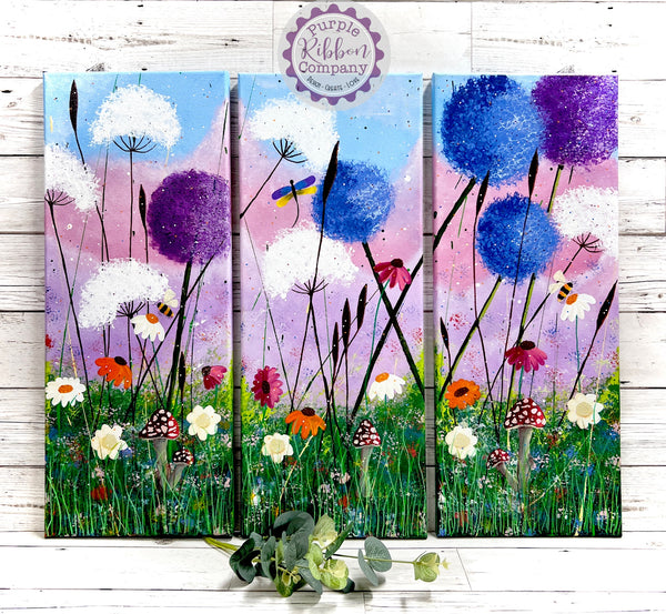Wildflower Paintings Canvases - Triptych