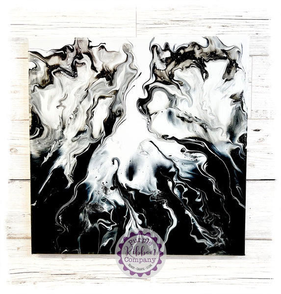 Fluid Art Canvases (30x30cm) "Black & Silver Spirit"