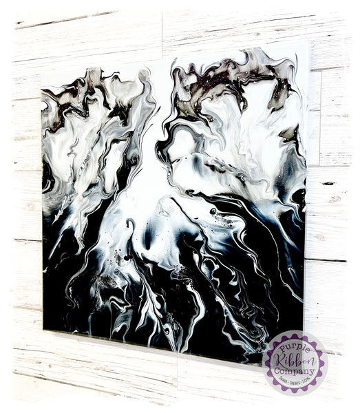 Fluid Art Canvases (30x30cm) "Black & Silver Spirit"
