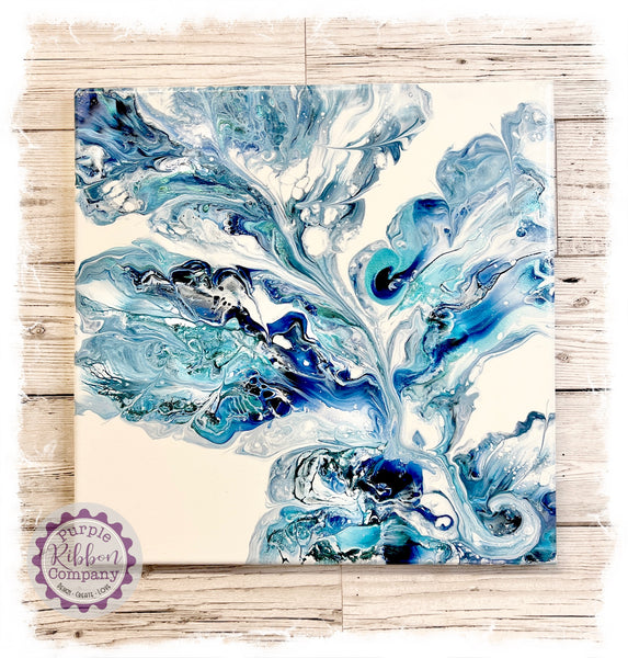 Fluid Art Canvases (30x30cm) "Turquoise Leaf"