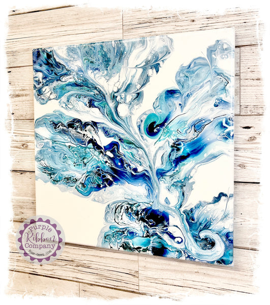 Fluid Art Canvases (30x30cm) "Turquoise Leaf"