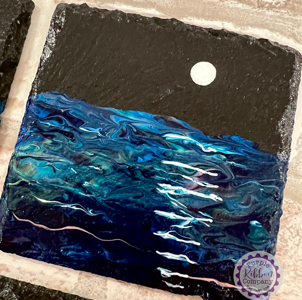 Fluid Art Hand Painted Slate Coasters - ‘Moonlight’ set of 4 (3)
