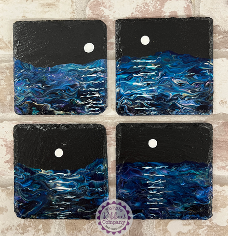 Fluid Art Hand Painted Slate Coasters - ‘Moonlight’ set of 4 (2)