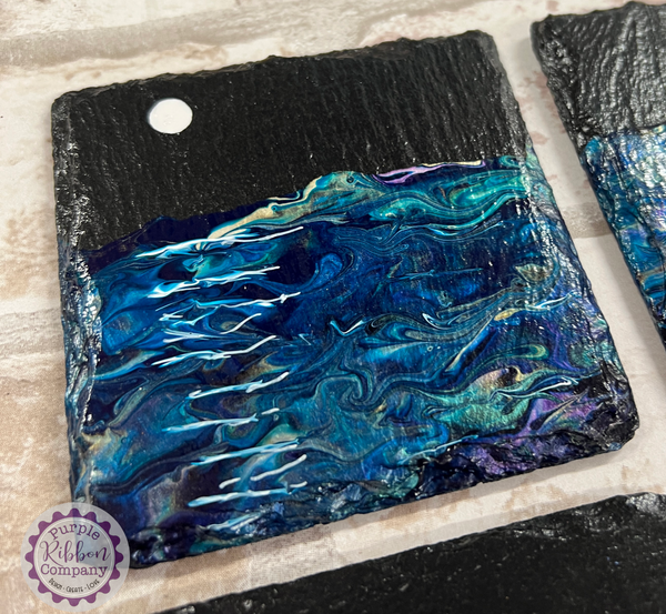 Fluid Art Hand Painted Slate Coasters - ‘Moonlight’ set of 4 (1)