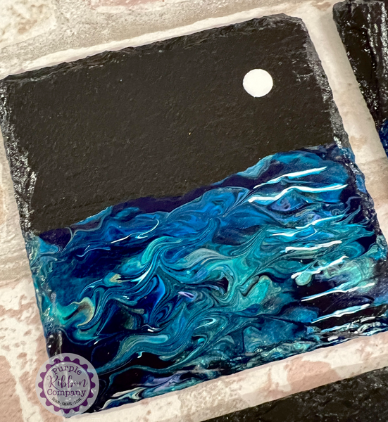 Fluid Art Hand Painted Slate Coasters - ‘Moonlight’ set of 4 (3)