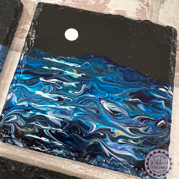 Fluid Art Hand Painted Slate Coasters - ‘Moonlight’ set of 4 (2)