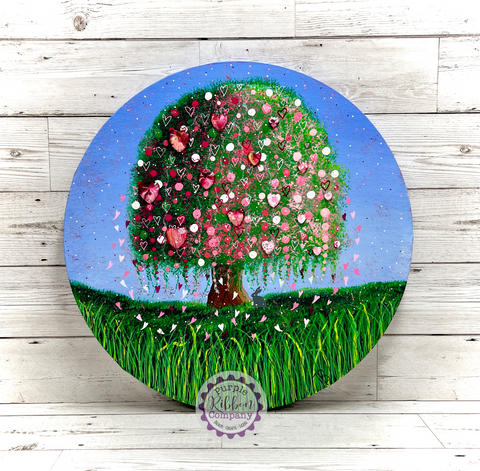 'Trees of Love' Paintings 40cm Round Canvas - pinks