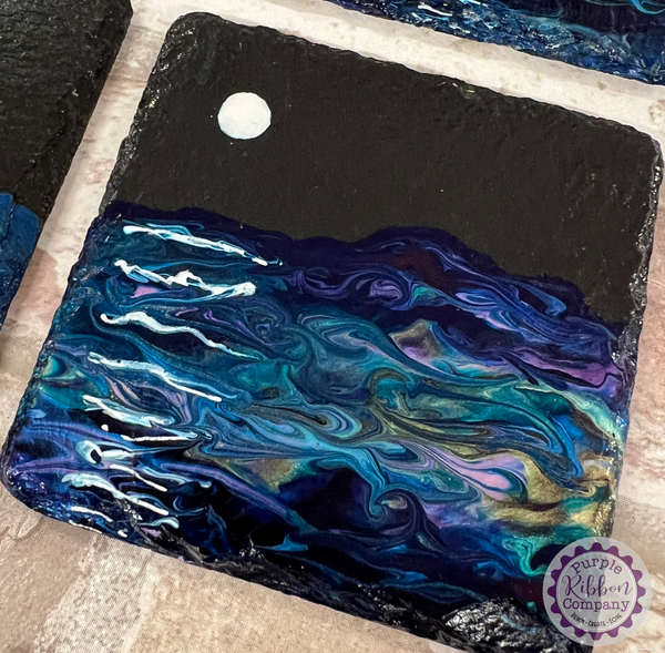 Fluid Art Hand Painted Slate Coasters - ‘Moonlight’ set of 4 (1)