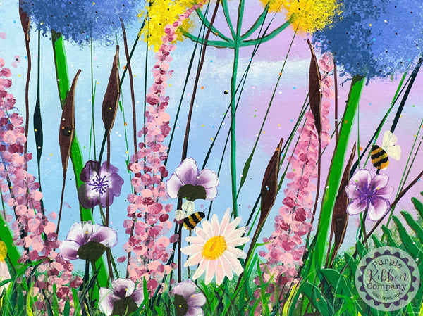 Wildflower Paintings Canvases - 40cm round Option 2