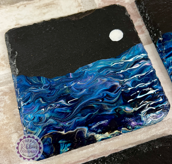 Fluid Art Hand Painted Slate Coasters - ‘Moonlight’ set of 4 (2)