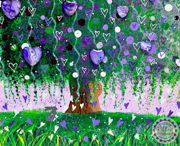 'Trees of Love' Paintings 40cm Round Canvas - purples
