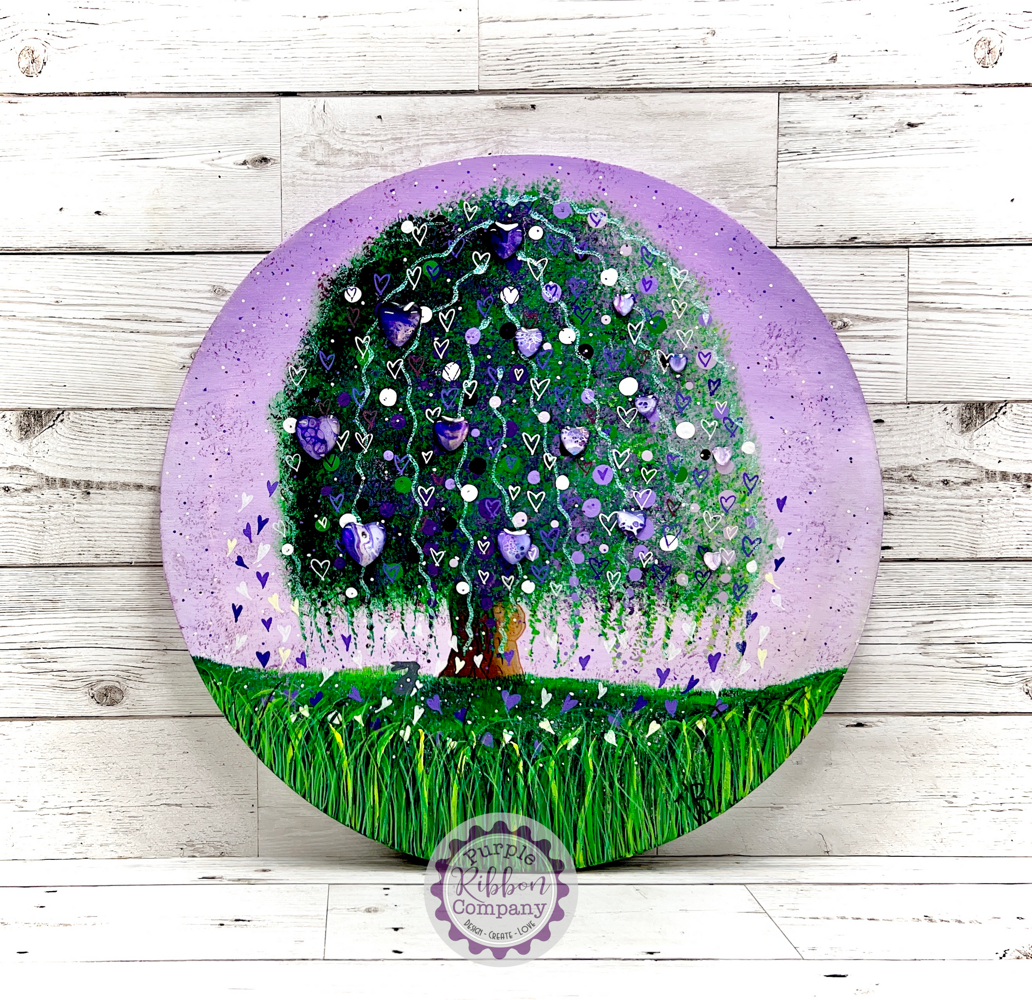 'Trees of Love' Paintings 40cm Round Canvas - purples