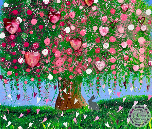 'Trees of Love' Paintings 40cm Round Canvas - pinks