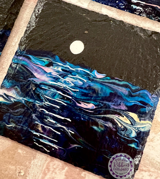 Fluid Art Hand Painted Slate Coasters - ‘Moonlight’ set of 4 (3)
