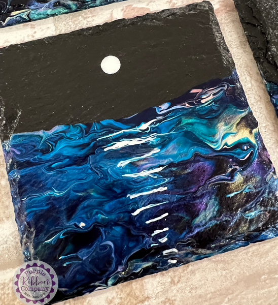 Fluid Art Hand Painted Slate Coasters - ‘Moonlight’ set of 4 (3)