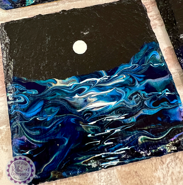 Fluid Art Hand Painted Slate Coasters - ‘Moonlight’ set of 4 (2)