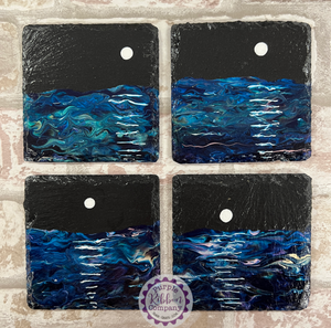 Fluid Art Hand Painted Slate Coasters - ‘Moonlight’ set of 4 (3)