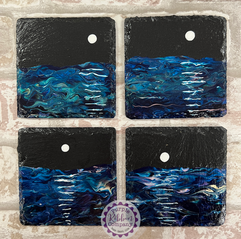 Fluid Art Hand Painted Slate Coasters - ‘Moonlight’ set of 4 (3)