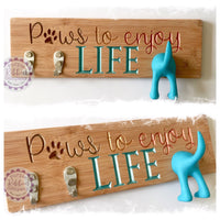 Bamboo Dog Lead Hooks - Paws to enjoy life (multiples)