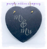 Slate Small Heart - Mr & Mrs