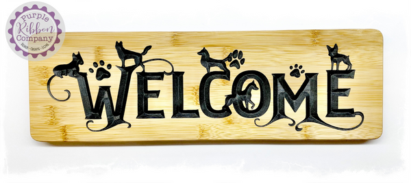 Bamboo Long Sign - Welcome (dog silhouettes)