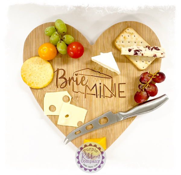 Bamboo Heart Cheese Boards with text “Brie Mine”