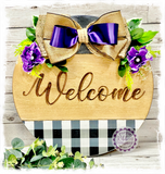 Large Round Birch Wreath Sign (carved) - Welcome (multiples)