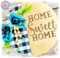 Large Round Birch Wreath Sign (carved) - Home Sweet Home (multiples)