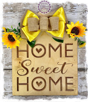 Large House Shaped Birch Wreath Sign (carved) - Home Sweet Home