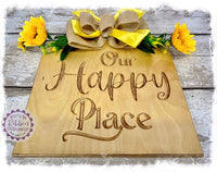 Large House Shaped Birch Wreath Sign (carved) - Our Happy Place