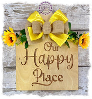 Large House Shaped Birch Wreath Sign (carved) - Our Happy Place