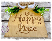 Large House Shaped Birch Wreath Sign (carved) - Our Happy Place