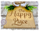 Large House Shaped Birch Wreath Sign (carved) - Our Happy Place