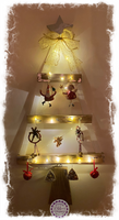 Small 90cm hanging Christmas Tree with lights (Jacobean Dark Oak with silver leaf/silver star)