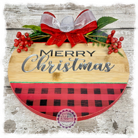 Round Bamboo Wreath Sign (carved) - Merry Christmas cursive (multiples)