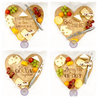 Bamboo Heart Cheese Boards with text “We are GOUDA together”