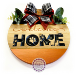 Round Bamboo Carved Sign - Welcome HOME (dogs)