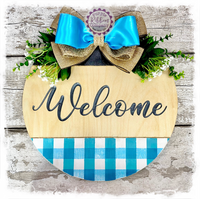 Large Round Birch Wreath Sign (carved) - Welcome (multiples)