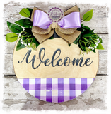 Large Round Birch Wreath Sign (carved) - Welcome (multiples)