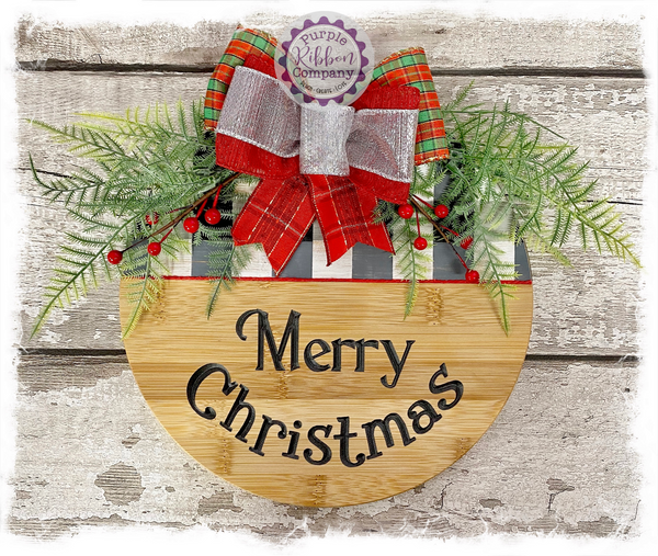 Bamboo Wreath Sign (carved) - Merry Christmas curved (multiples)