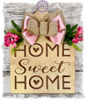 Large House Shaped Birch Wreath Sign (carved) - Home Sweet Home