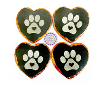 Metallic Edged Heart Slate Coaster - Pawprint with heart