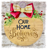 Large Round Bamboo Christmas Wreath Sign (carved) - Our Home Believes