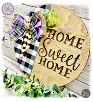 Large Round Birch Wreath Sign (carved) - Home Sweet Home (multiples)