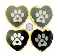 Metallic Edged Heart Slate Coaster - Pawprint with heart