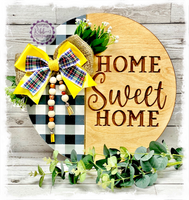 Large Round Birch Wreath Sign (carved) - Home Sweet Home (multiples)