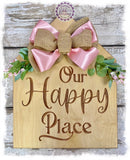 Large House Shaped Birch Wreath Sign (carved) - Our Happy Place